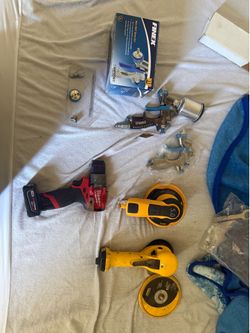 All brand new tools, paint guns, and air Sanders and one Milwaukee drill