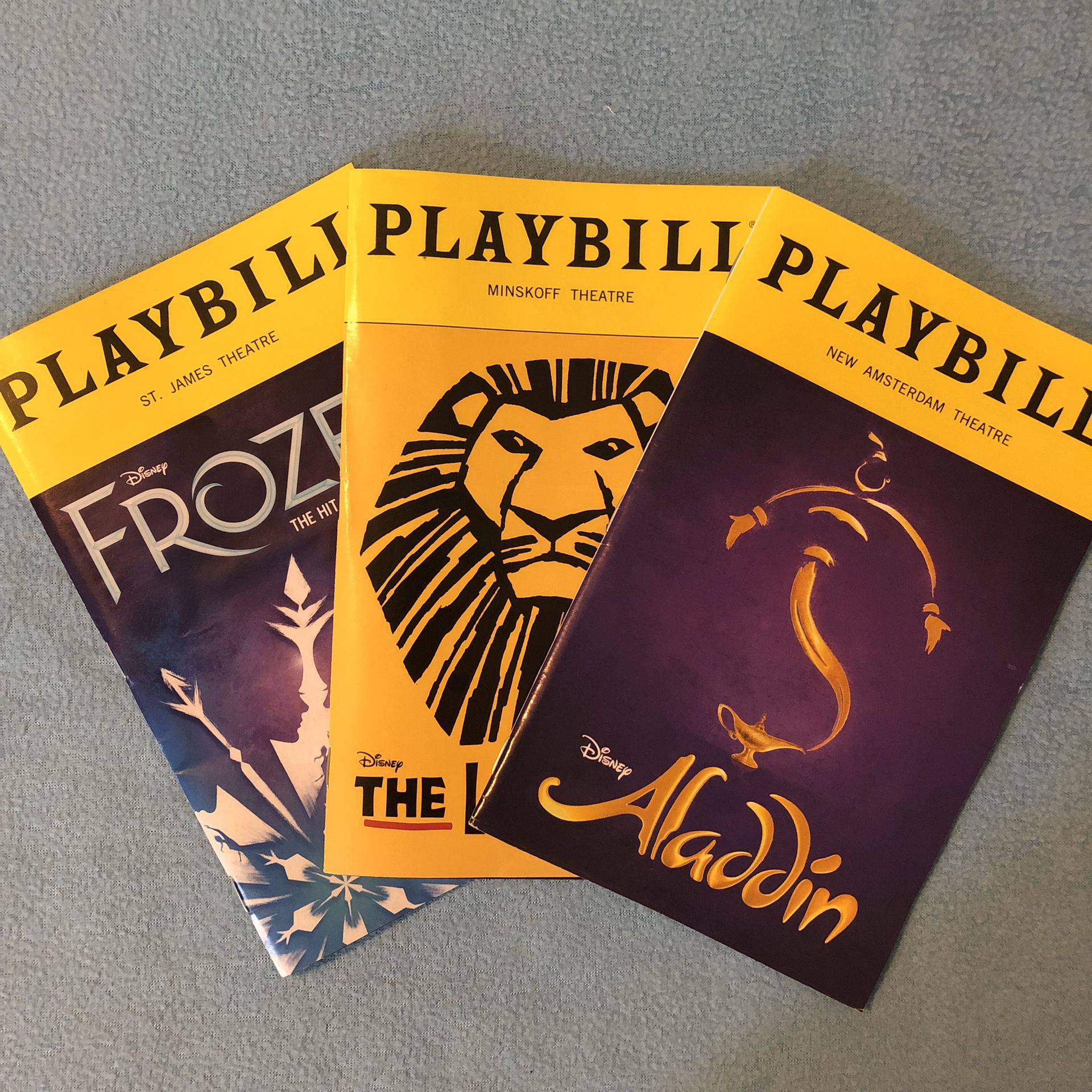Aladdin, Lion King, Frozen Broadway Musical Playbill Bundle