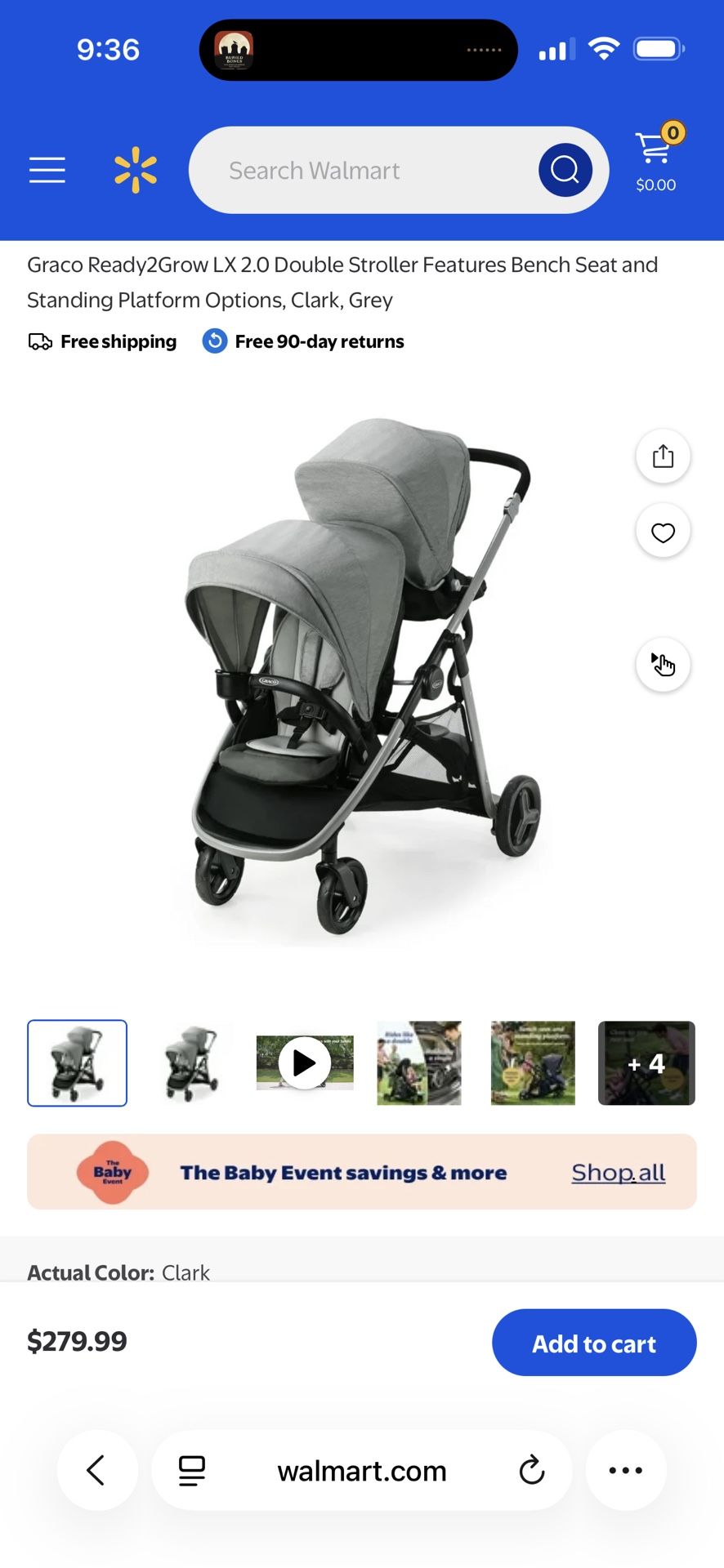 Graco Ready2Grow LX, Clark, Grey Double Stroller
