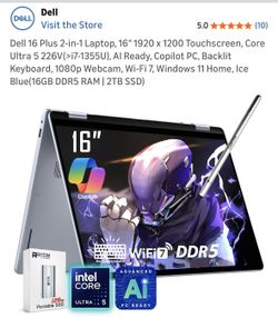 Dell 16 Plus 2-in-1 Laptop, 16" 1920 x 1200 Touchscreen, 2 TB
