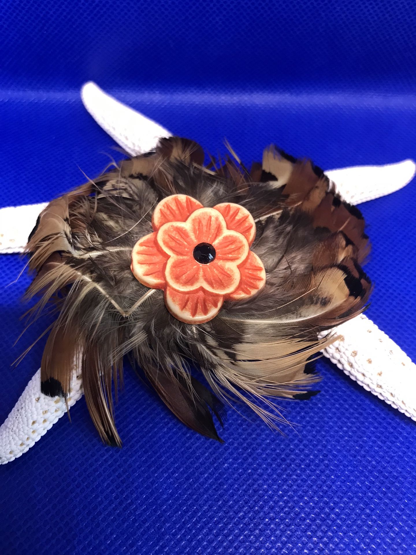 Vintage Navajo Real Feather Pin Brooch And Hair Clip Flower Pin