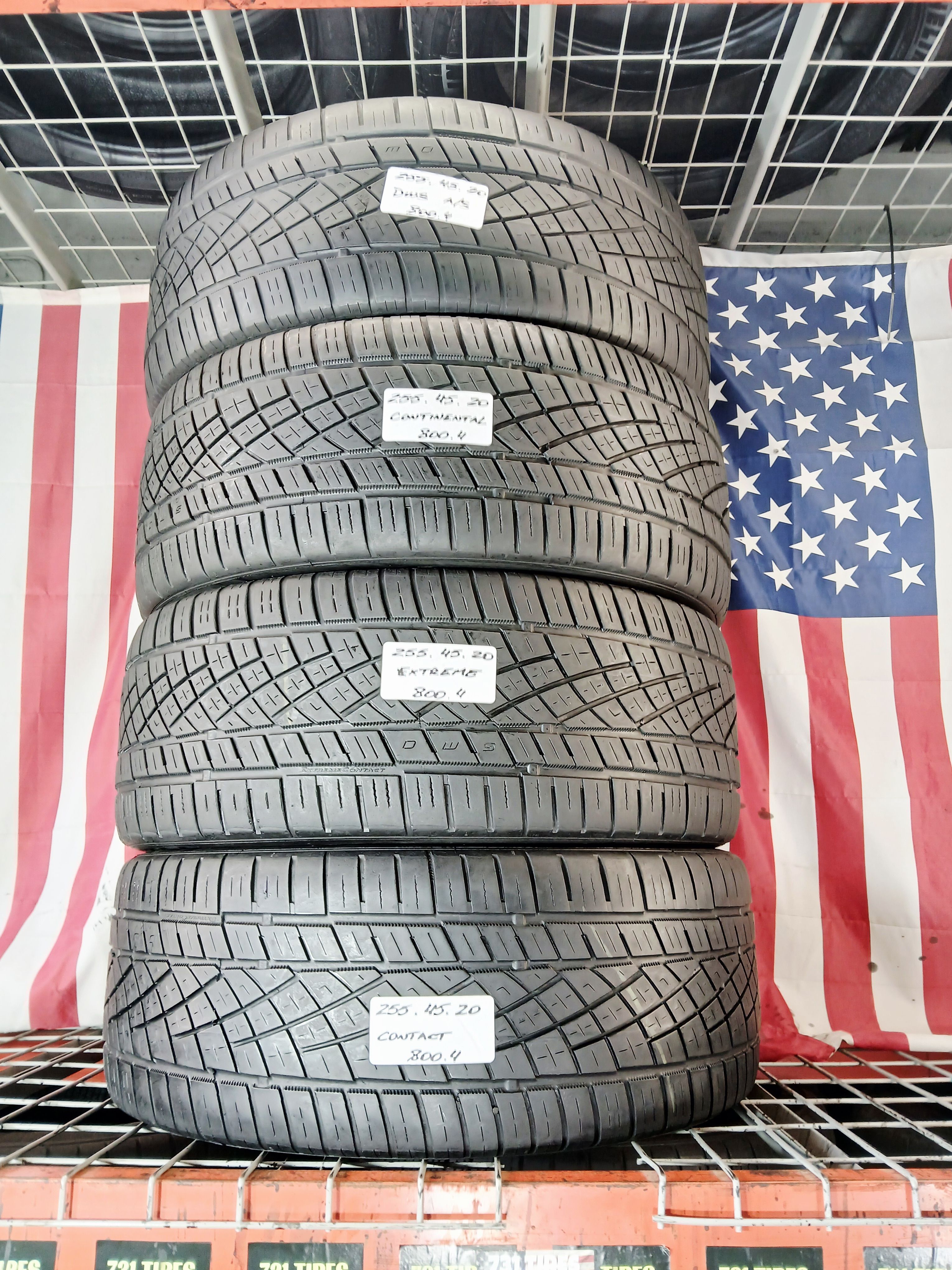 255/45R20 CONTINENTALEXTREMECONTACT DWS HIGH PERFORMANCE 255 45 20 MATCHING USED TIRES SET