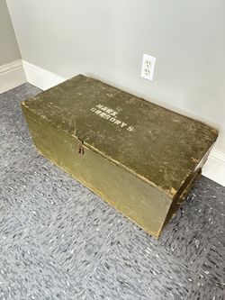 Mid Century Military Army Green Wood Foot Locker 