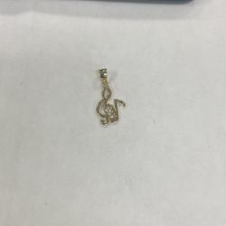 14k Solid Gold Music Note Charm Pendant 