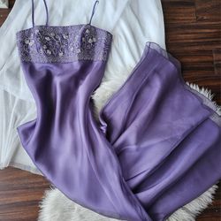 Y2k  A line light purple dress with silver brocade and beautiful beaded 