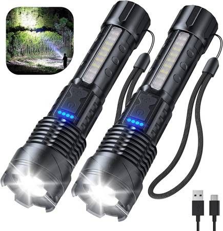 new Flashlight High Lumens Rechargeable 2 Pack, 280000 Lumen Super Bright Led Flashlights with 7 Light Modes, IPX6 Waterproof, Zoomable, Powerful Hand
