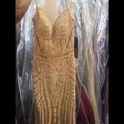 Beautiful Gold Beaded Dress, Size 12