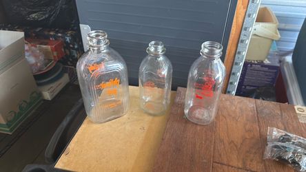Vintage Glass Dairy Milk Bottles Set of 3