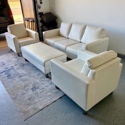 Lloyds of Chatham Blanc White Sofa, Chairs, & Ottoman Set — Unused Staging Inventory