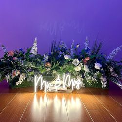 4-Piece Wedding Floor Floral Set + “Mr & Mrs” LED Sign