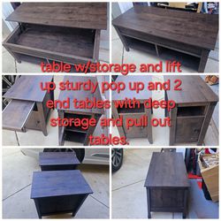 Table And 2 End Tables W/Storage On All 3