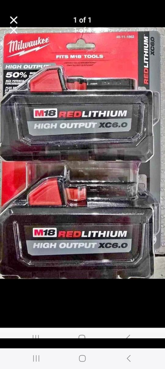 Milwaukee 2 Batteries 6ah New