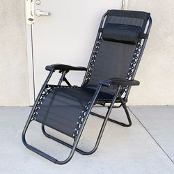 (New) $40 Black color Outdoor Patio Folding Gravity Recliner Adjustable Lounge Chair Textilene Mesh (Black)