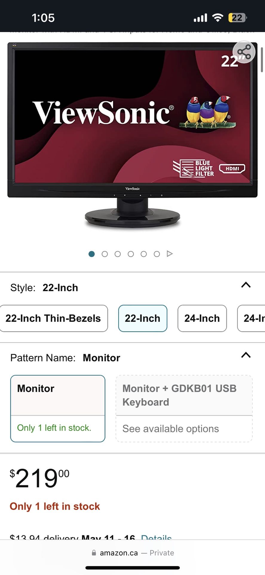 ViewSonic 22” LED Display Monitor Full HD HDMI VA2246MH