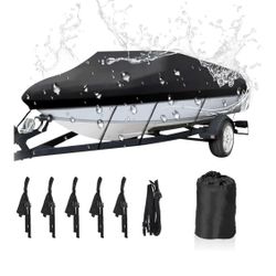 NEVERLAND Trailerable Boat Cover Waterproof Heavy Duty Marine Grade Polyester Canvas Fits V Shape/V-Hull and Tri-Hull Runabouts, Pro-STYL, Bass Boats 