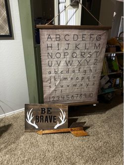 Homeschool Decor Bundle – Alphabet Chart, Be Brave Sign & Wooden Arrow