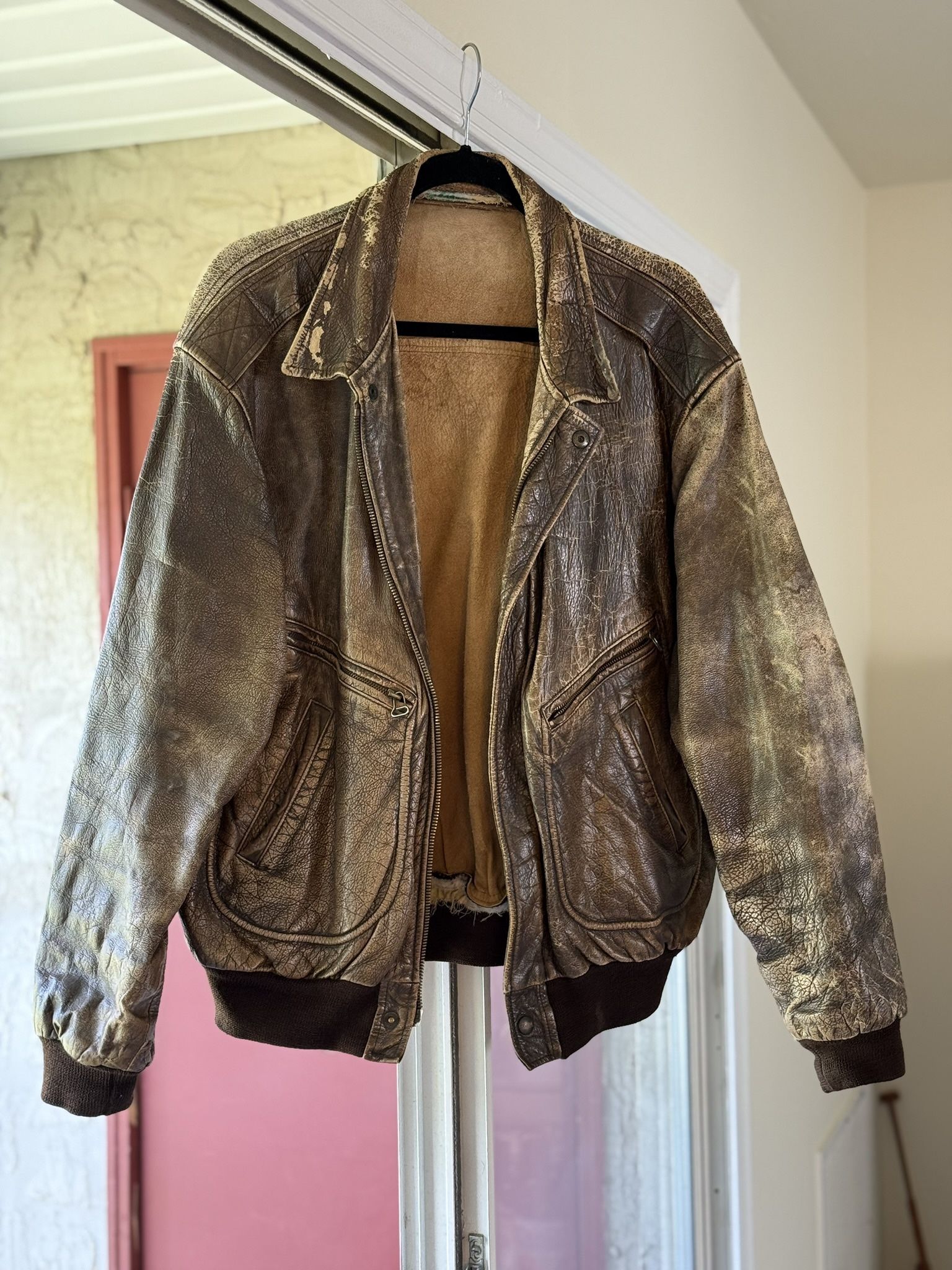 Vintage 70’s Leather Brown Bomber Jacket