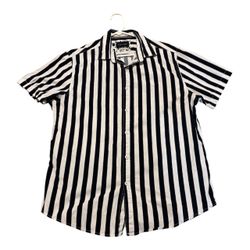 Denim & Flower Striped Short Sleeve Button Shirt