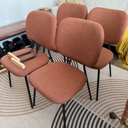 Costway Set of 4 Modern Linen Fabric Dining Chairs Padded Kitchen Accent Armchair (Orange) - Barely Used!