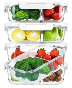 Food Prep Divided Glass Containers