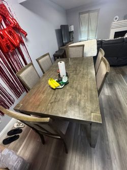 Gray Wood Dining Table with 6 Chairs