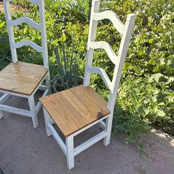 2 Tall back Farmhouse Chairs Country Shabby Chic Seats Home & Garden White Wood