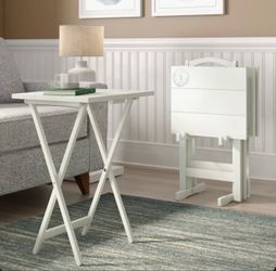Brand New TV Tray Table Set with Storage Stand – Light Gray