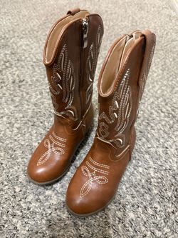 Girl Brown Cowboy Boots with Embroidery
