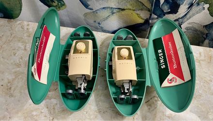 Pair (2) Singer Buttonholer Attachment W Case Pair (2) Vintage 1960s Singer Buttonholer Attachments!