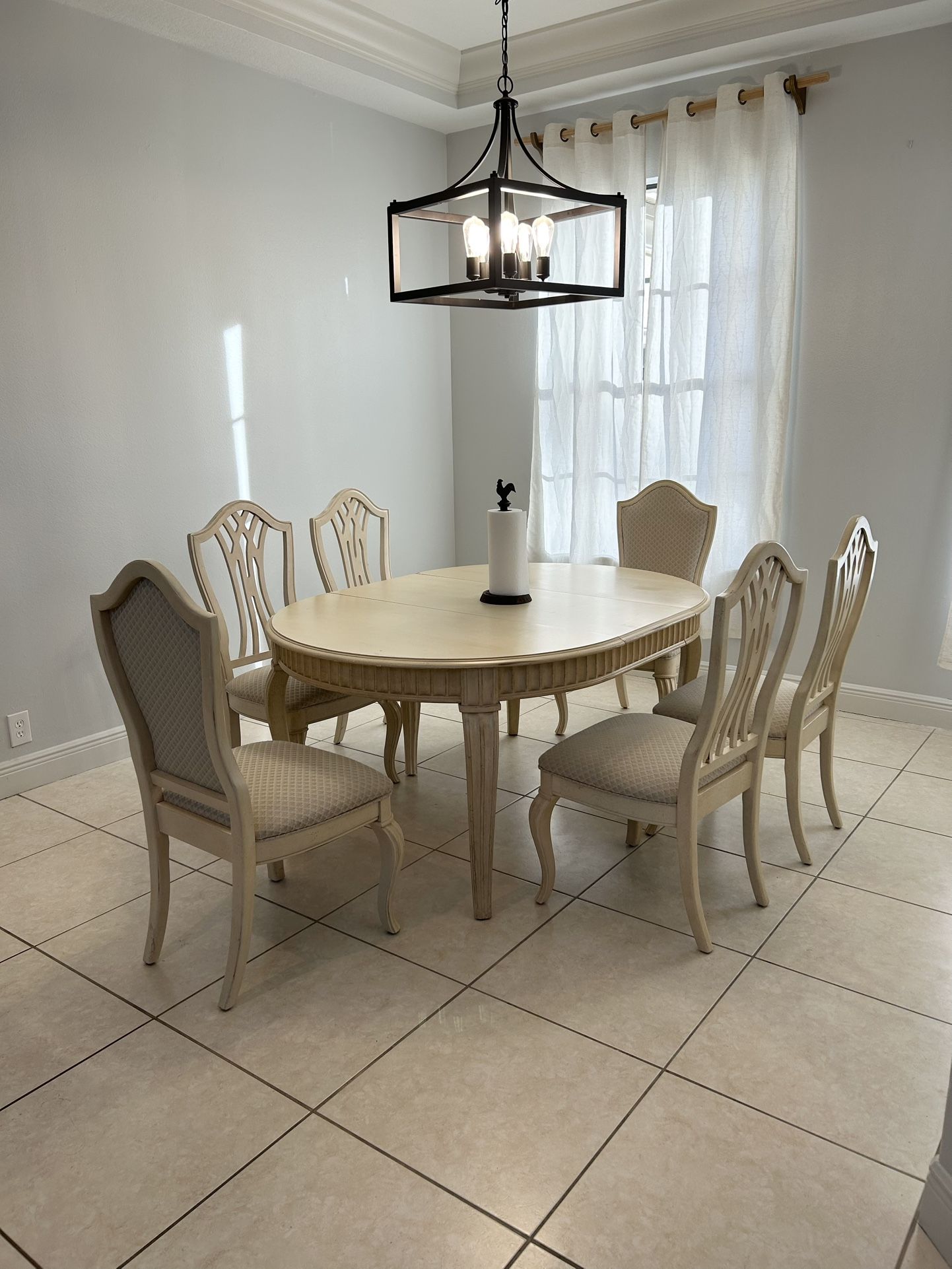 Extendable Dining Table - Solid Wood - Includes Two Table Leaves - Upholstered Chairs
