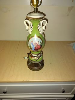 Vintage Porcelain Table Lamp with Swan Handles