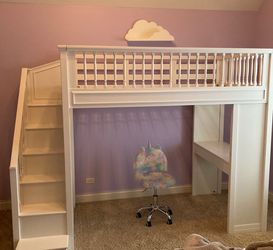 Pottery Barn twin Fillmore stair loft bed with desks