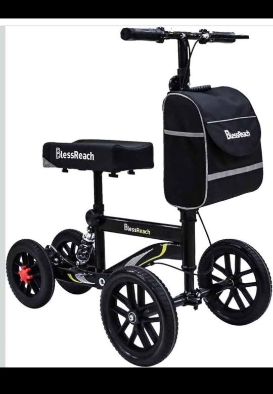 BlessReach All Terrain Foldable Knee Scooter Walker, Disc Brake Knee Walker for Foot Injuries Compact Crutches Alternative