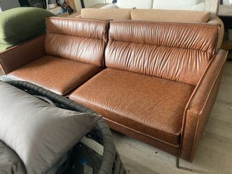 Mid-Century 3-Seater Faux Leather Sofa with Removable Backrest and Cushions, Vintage Modern Lounge Couch for Office, Apartment, Living Room, Bedroom, 