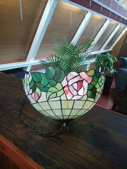 Large Stained Glass Rose Pendant Light Fixture (19" x 12.5")