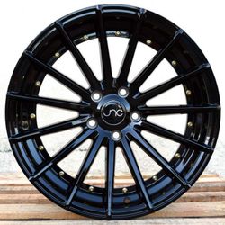 19X8.5 JNC JNC042 GLOSS BLACK W/ GOLD RIVETS Wheels