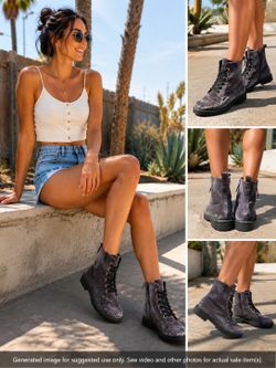 Boots Combat Ankle Velvet Gray Women’s Size 6.5 Side Zip Lug Sole