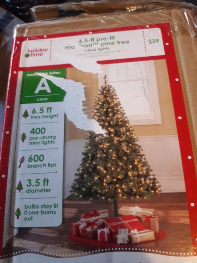 6.5 foot artificial Christmas tree and accessories