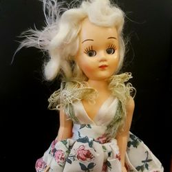 1930's/40's Platinum Blonde Doll Wearing Floral Ball Gown