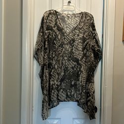 Women’s 100% Polyester Brown & Beige V-Neck Pullover Semi Sheer Swim Cover-Up. One Size
