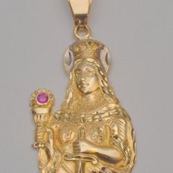 14K Karat Yellow Gold Religious Design Saint Barbara Pendant Charm 1.8 in