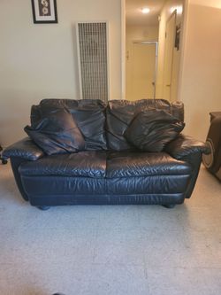 BLACK LEATHER SOFA WITH LEATHER CUSHIONS $50