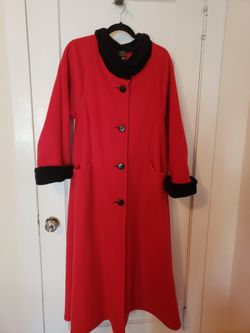 Ladies Long Red w/ Blk. Clr. Trim Fleece Coat