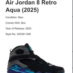 Air Jordan 8 Retro Aqua 2025