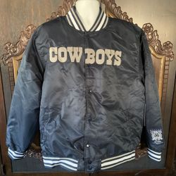 NWT Dallas Cowboys Men's Full Button Embroidered Satin Jacket