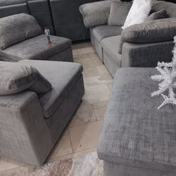 *Weekend Special!!!*---Adjustable Lima Gray Fabric Sectional Sofa W/Ottoman---Delivery And Financing Available😉