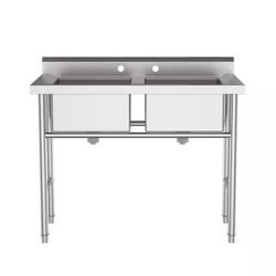 35.8in Double Bowl Drop-In Workstation Stainless Steel Sink - New