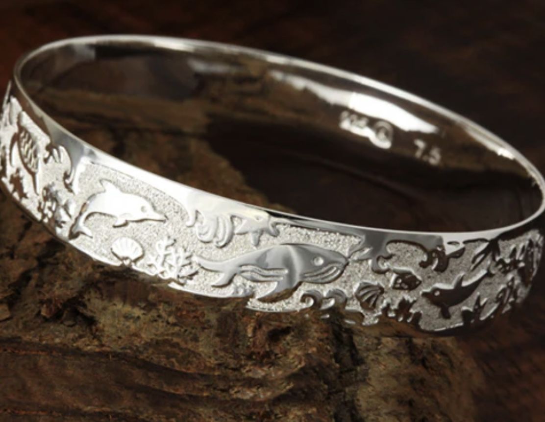 Solid 925 Sterling Silver Hawaiian Sea Life Bangle