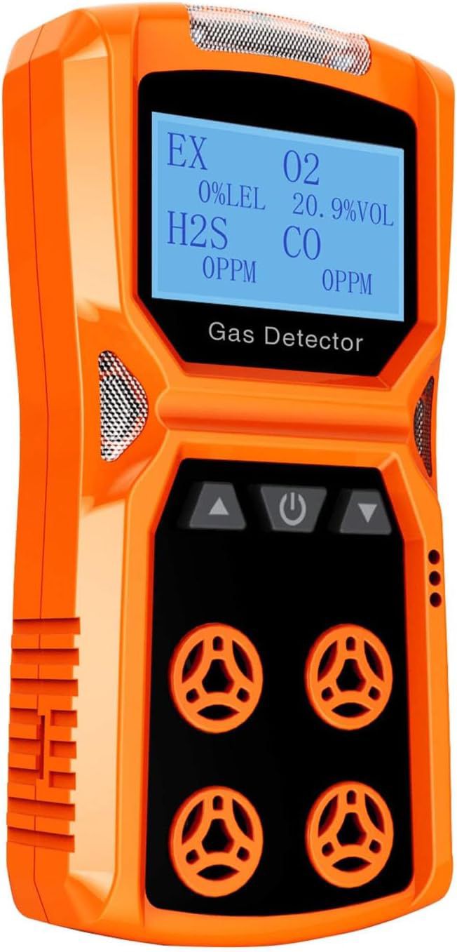 Gas Detector, CHNADKS 4 Gas Monitor H2S,O2,CO and LEL Multiple Indicator with Vibration, Audible, Visual 4 Gas Monitor Personal Rechargeable Gas Sniff