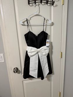 Black Mini Dress with White Bow